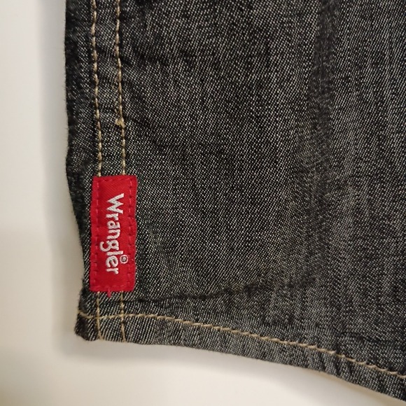 Wrangler Pearl Snap Shirt Mens 3XL Slim Untucked Fit Black Denim Stretch Western - Picture 6 of 9